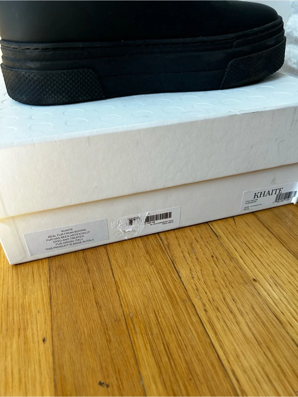 Khaite Culver Shearling Boots, Black/Midnight Navy, size 40